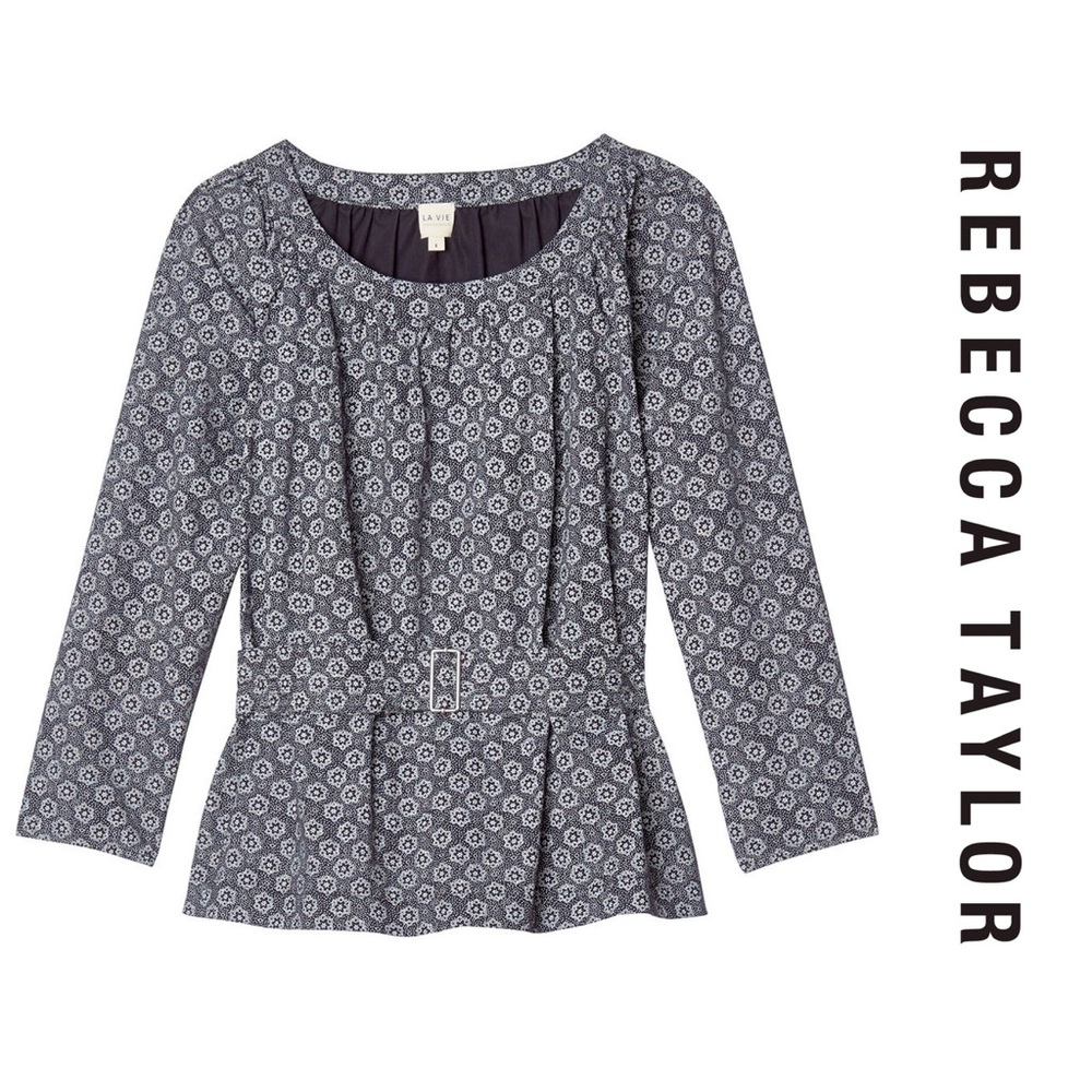 Rebecca Taylor Violette Floral Poplin Belted Top
